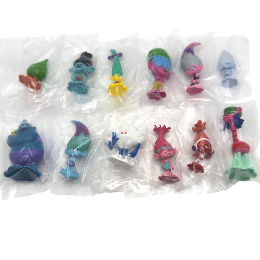 Lot Of 12 DreamWorks Trolls Mini Figures PVC Cake Toppers 2" Characters Sealed